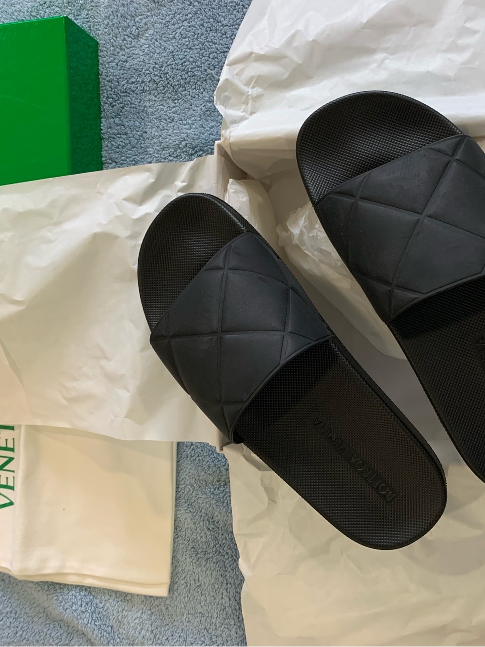 Bottega Veneta Black Quilted Slide Sandals